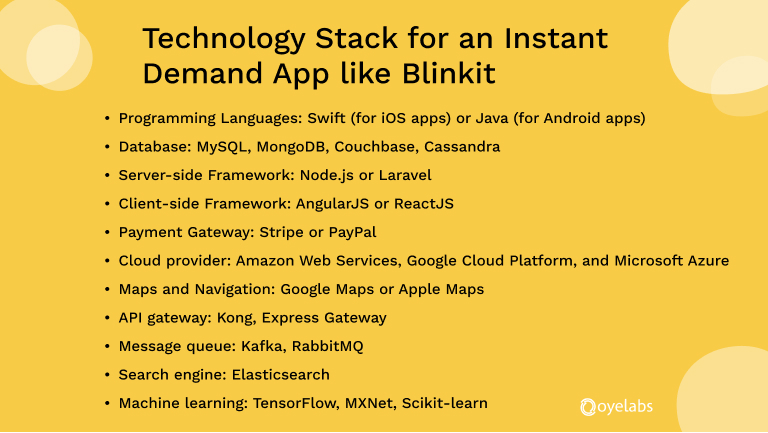 technology stack for instant demand app like blinkit