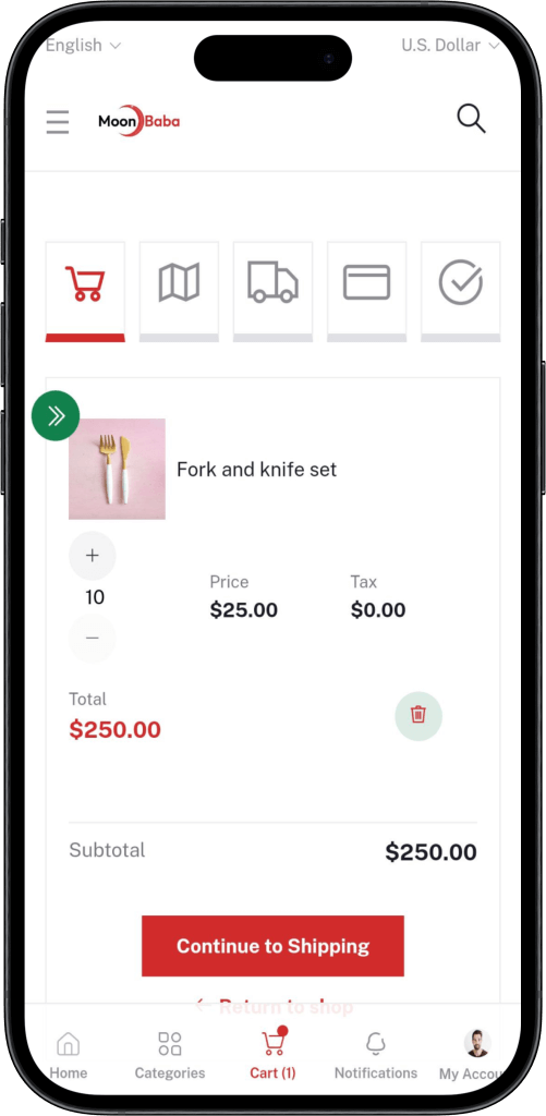 alibaba clone cart product screen