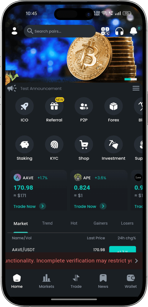 Binance clone homescreen