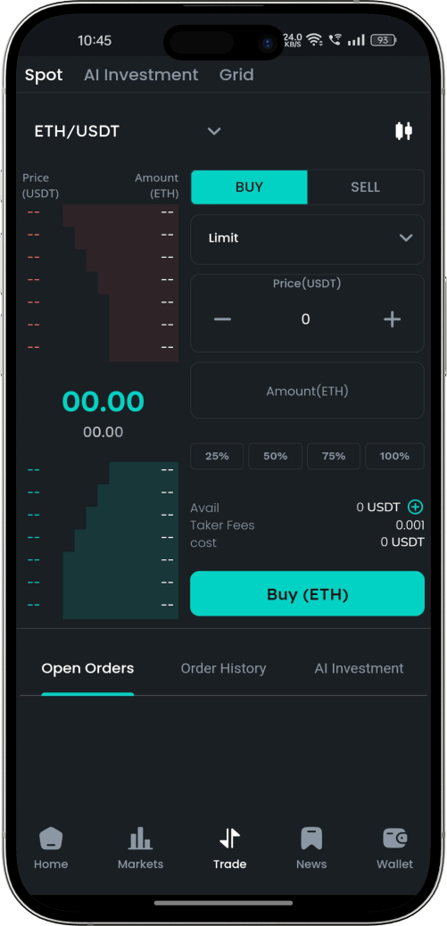 Binance clone open orders screen