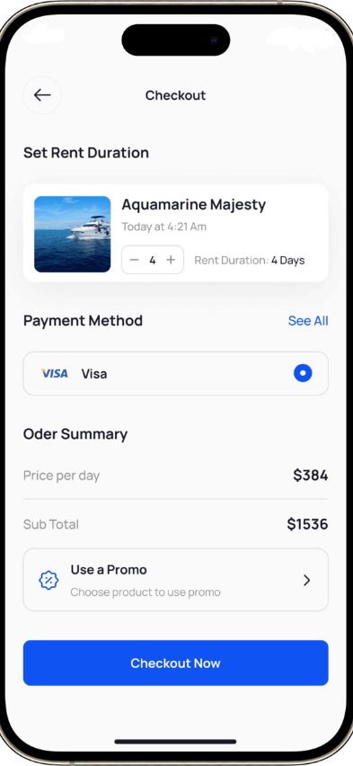 Boat Rental Script checkout screen