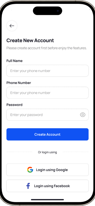 Boat Rental Script new account screen