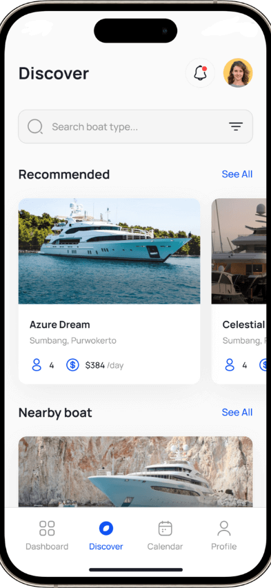 Boat Rental Script new Home screen