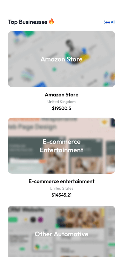 Buy and sell top businesses screen