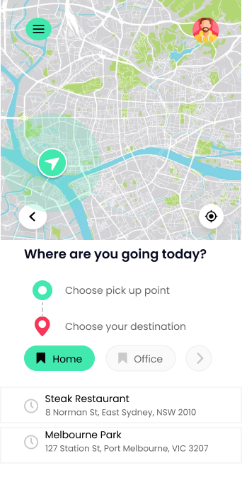 Careem clone home screen