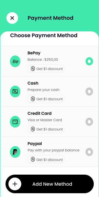 Careem clone payment mode screen
