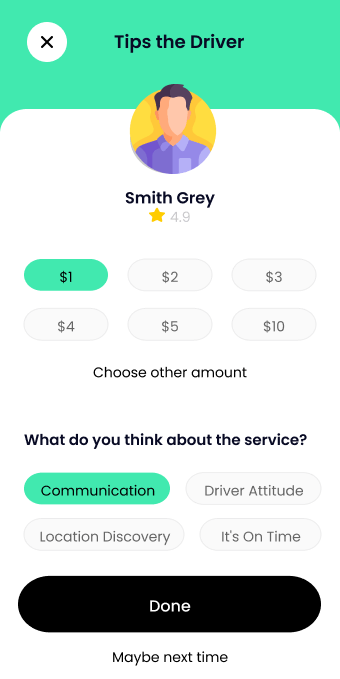 Careem clone tip the driver screen