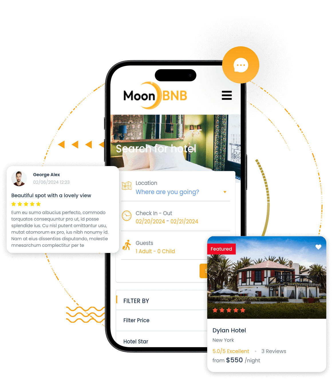 Check ratings and location app screen