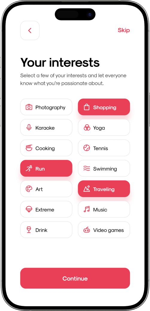 Dating app adding personal interests screen