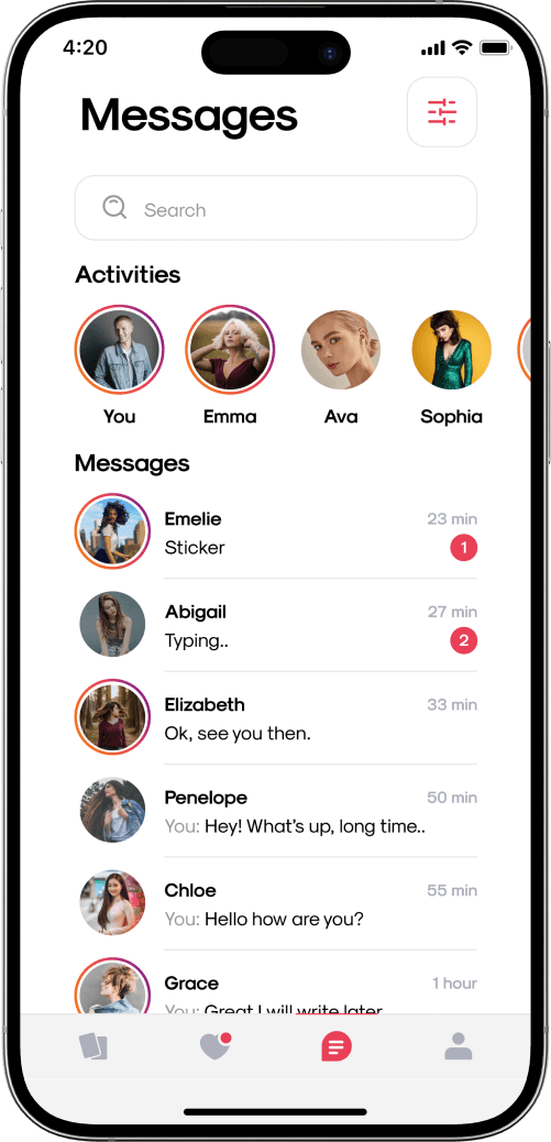 Dating app in-app messaging screen