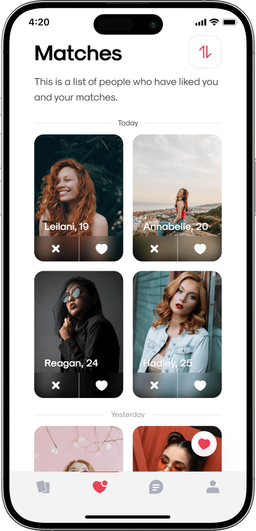 Dating app matches screen