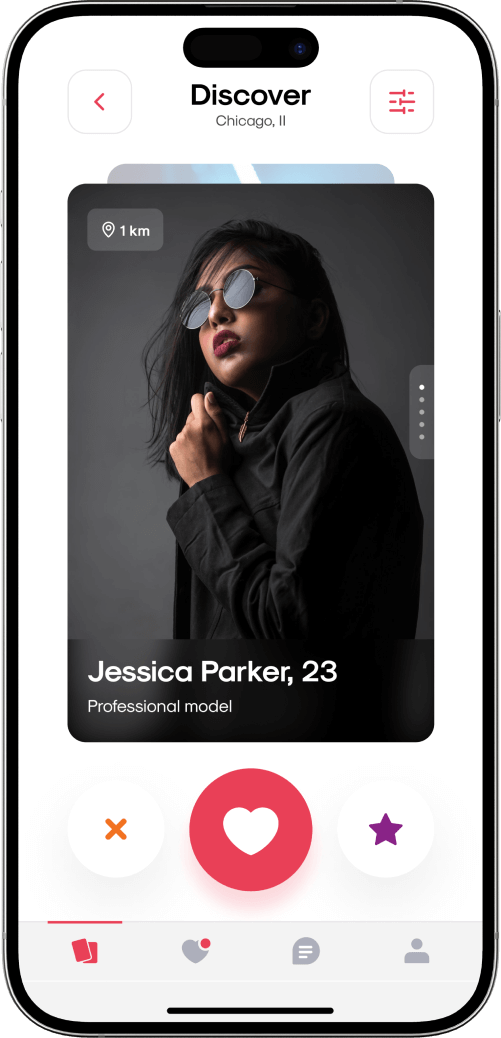 Dating app profile discover screen