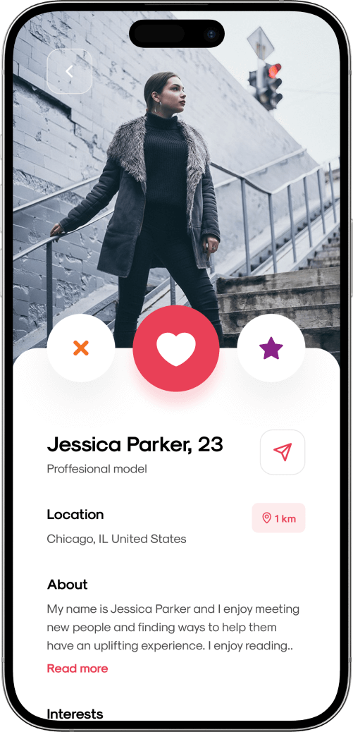 Dating app user profile screen