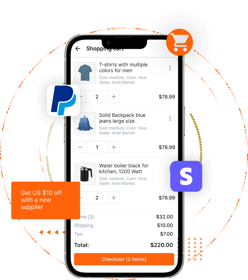 Etsy clone Products cart app screen