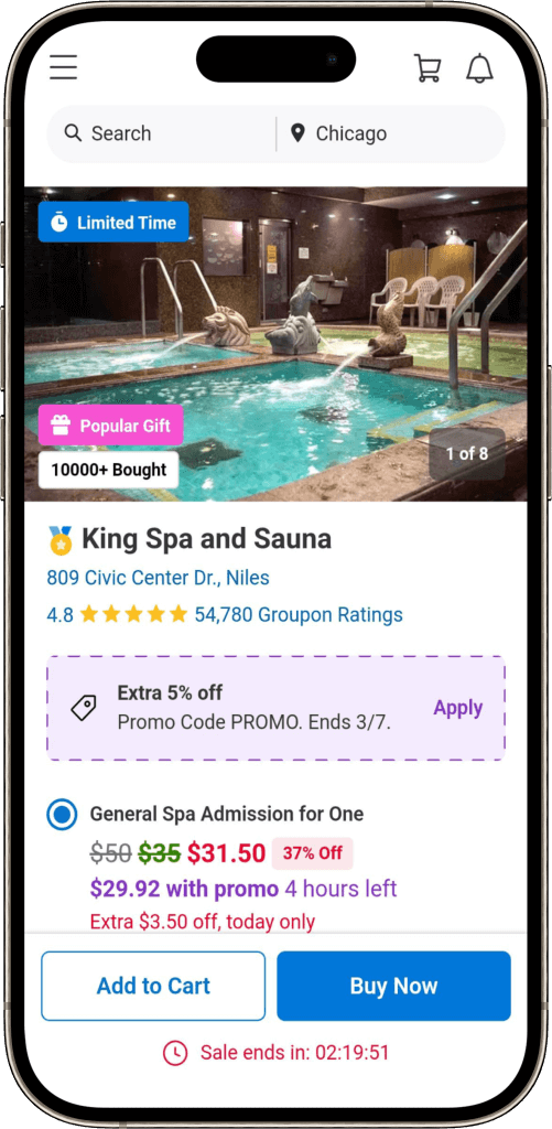 Exclusive offers and deals on bookings screen