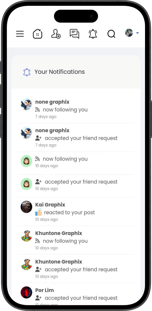 Facebook clone app notifications screen
