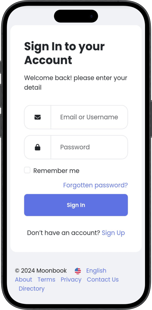 Facebook clone app sign in screen