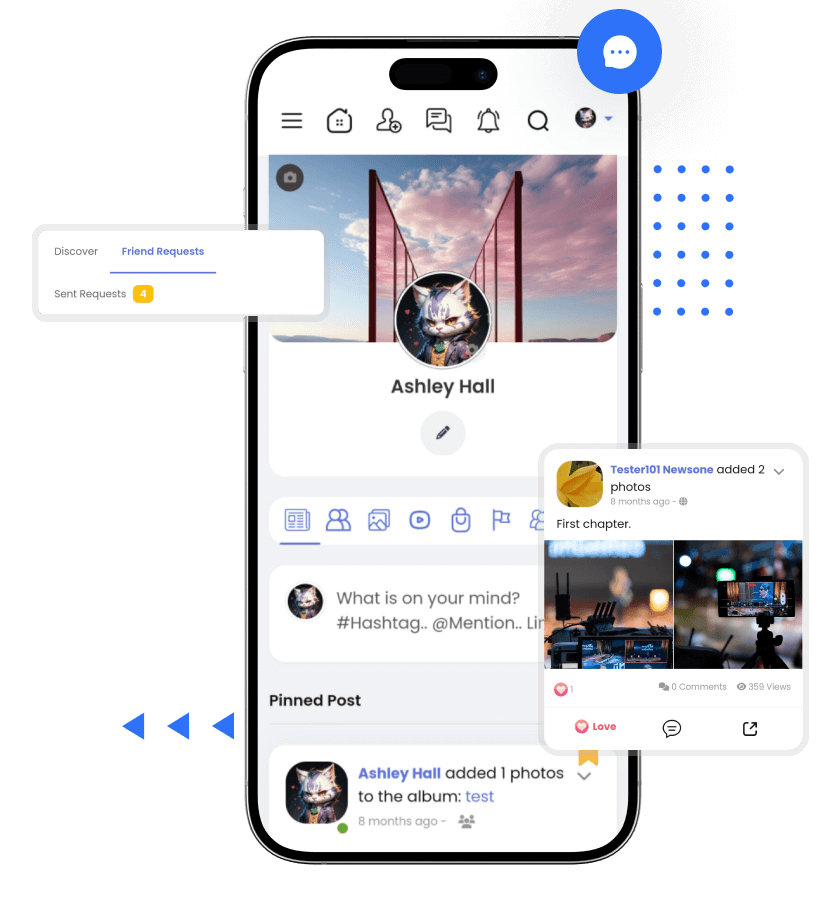 Facebook clone User profile and posts screen