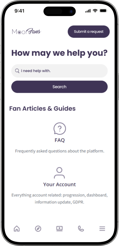 Fancentro clone how may we help you screen