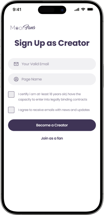 Fancentro clone signup as creator screen
