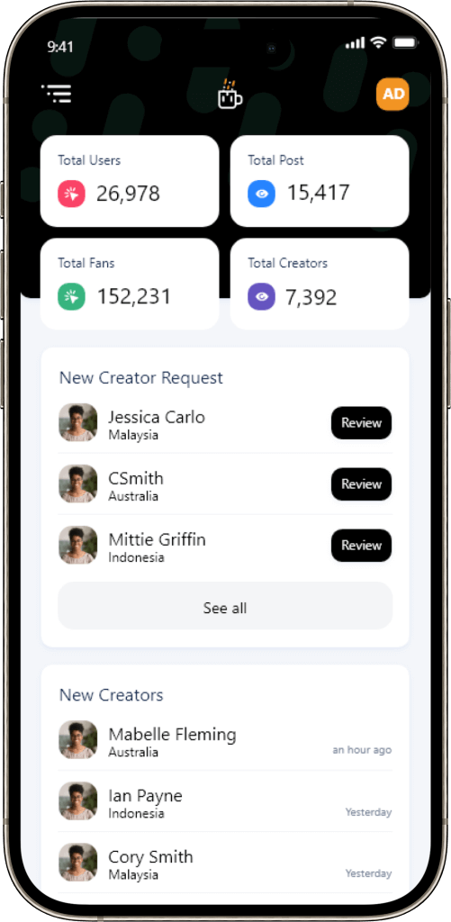 Fansly Clone Dashboard Screen