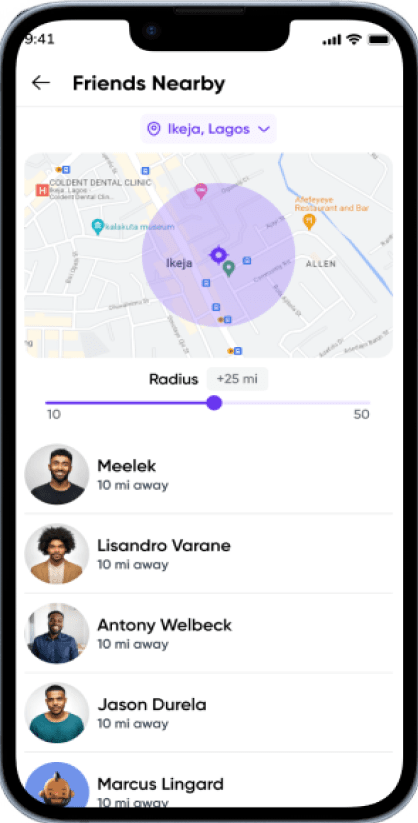 Find nearby friends Screen Instagram clone