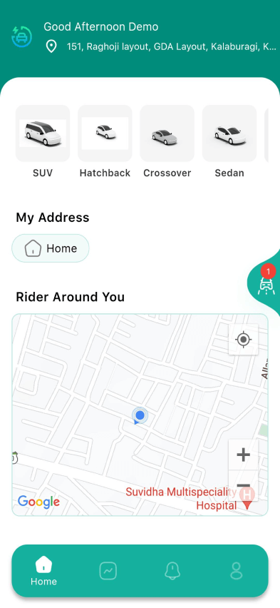 Find rides around you app screen