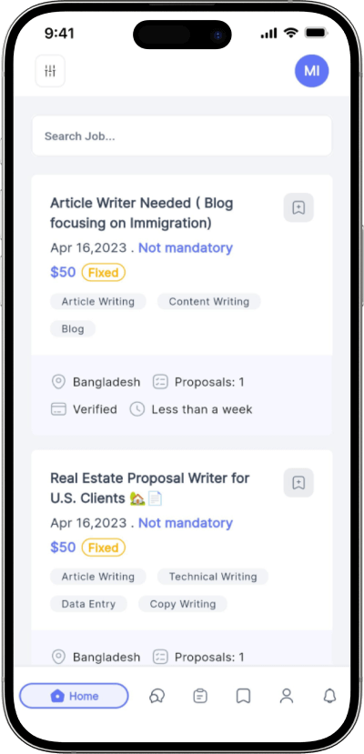 Fiverr clone jobs screen