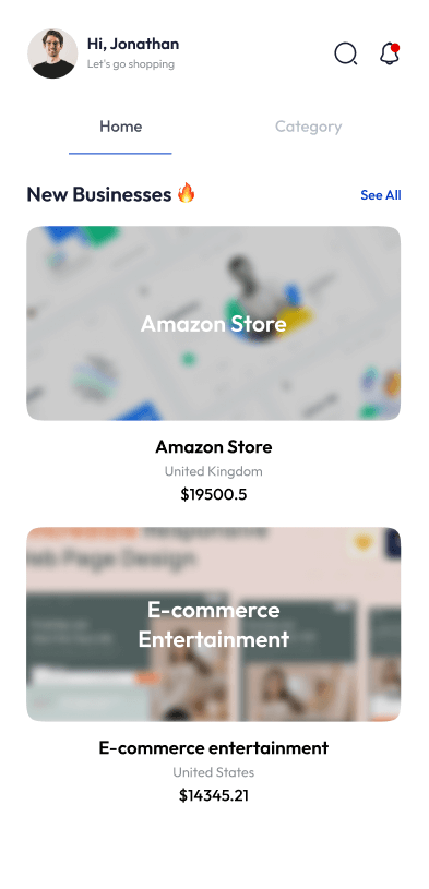 Flippa clone new business screen