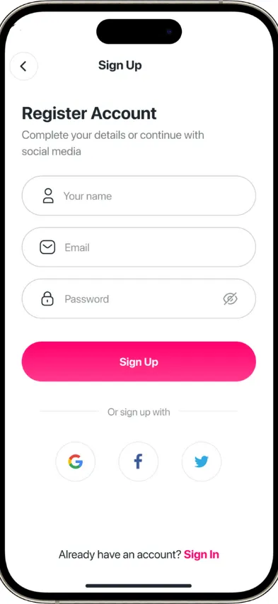 Foodpanda Clone registration screen