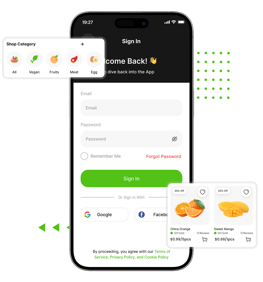 FreshDirect Clone Login and Shop by Category Feature