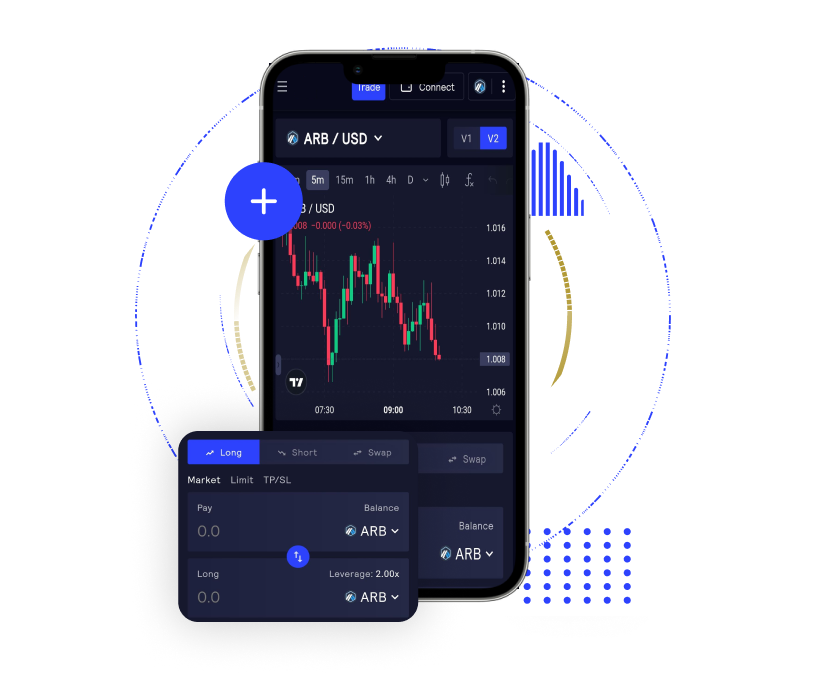 GMX clone features for Traders and Investors screen