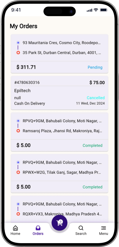 Gojek clone my orders screen