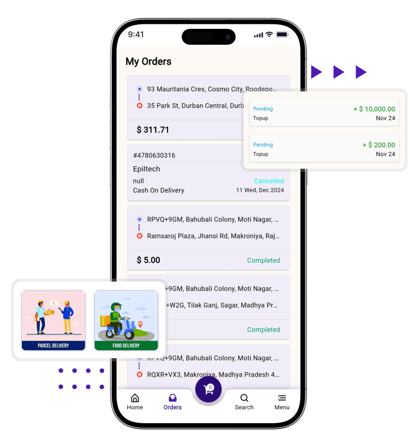 Gojek clone order history feature