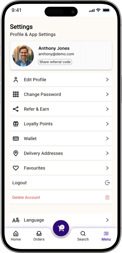 Gojek clone user profile screen