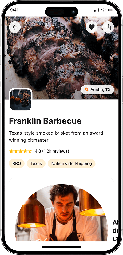 Goldbelly clone about popular restaurant screen
