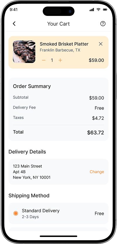 Goldbelly clone cart details screen