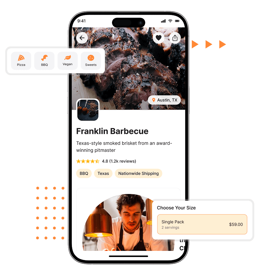 Goldbelly clone food category and details feature