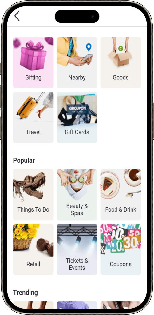 Groupon clone product categories screen
