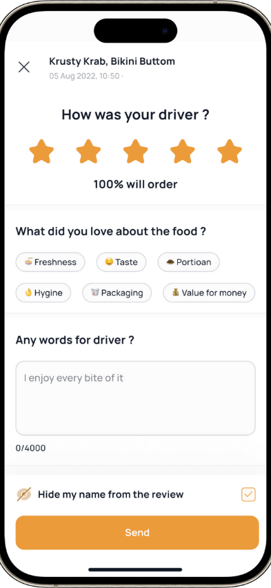 GrubHub Clone rating screen