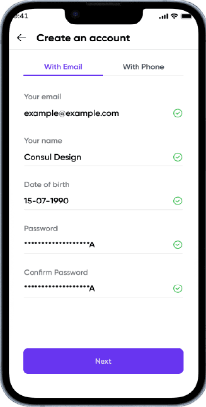 Instagram Clone account creation screen