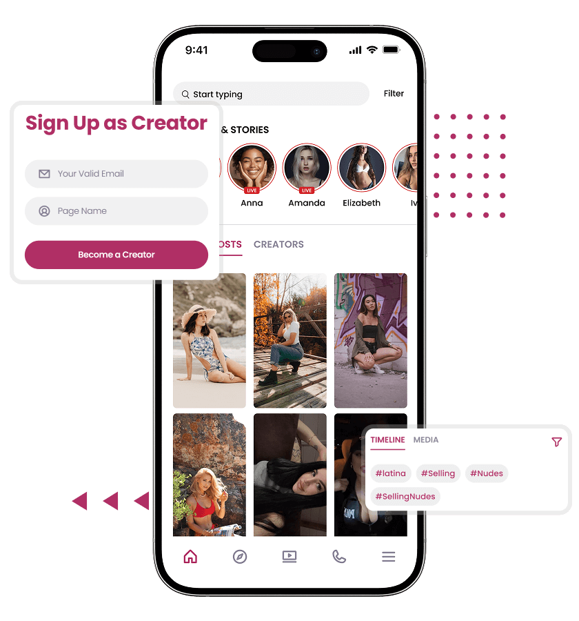 JustForFans Clone creator signup and timeline feature