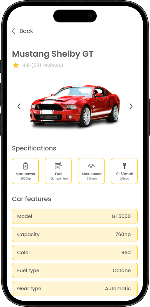 Lyft clone choose a car app screen