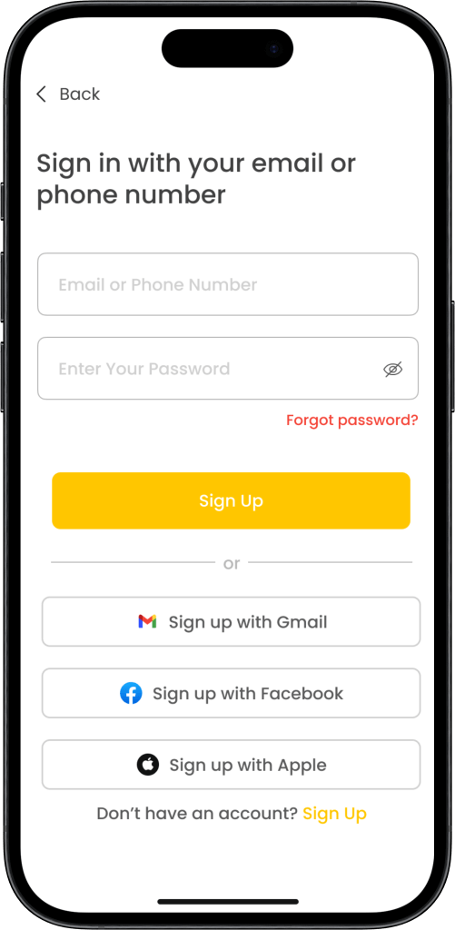 Lyft clone user sign in app screen