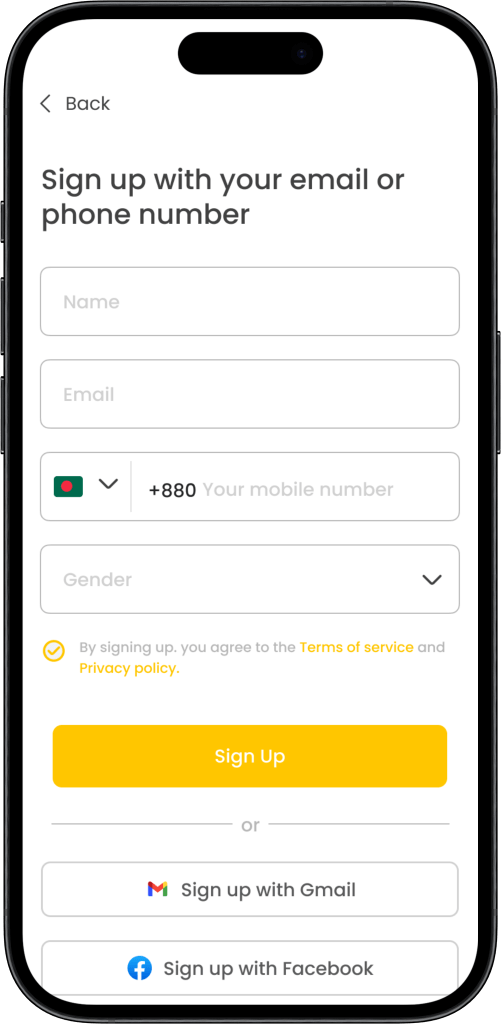 Lyft clone user sign up app screen