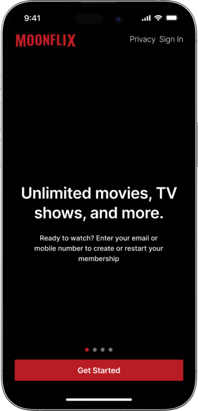 Netflix clone get started screen