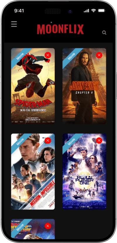 Netflix clone movies and shows screen