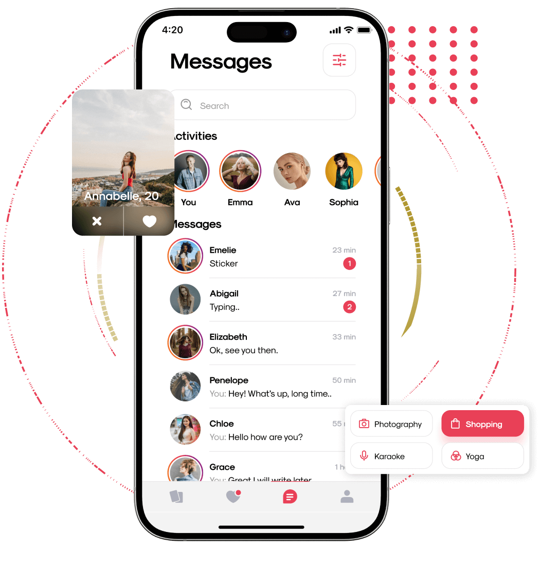 Online dating app in-app messaging feature