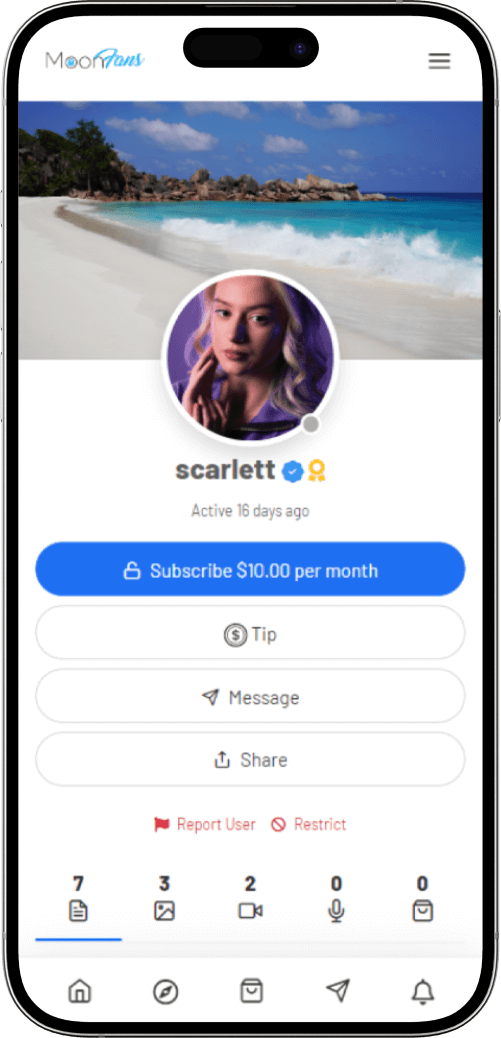 OnlyFans clone creator profile overview screen