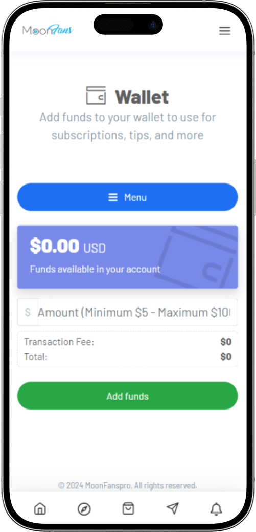 Onlyfans clone wallet balance screen